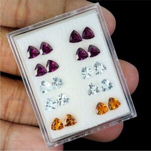 8.93CT Lot of 20 Trillion Natural Aquamarine, Garnet and Citrine gemstones 5mm